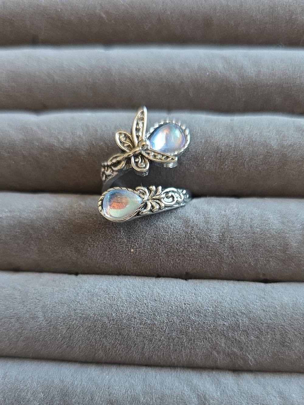 Sterling Silver Moonstone Butterfly Wrap Ring - Iridescent White